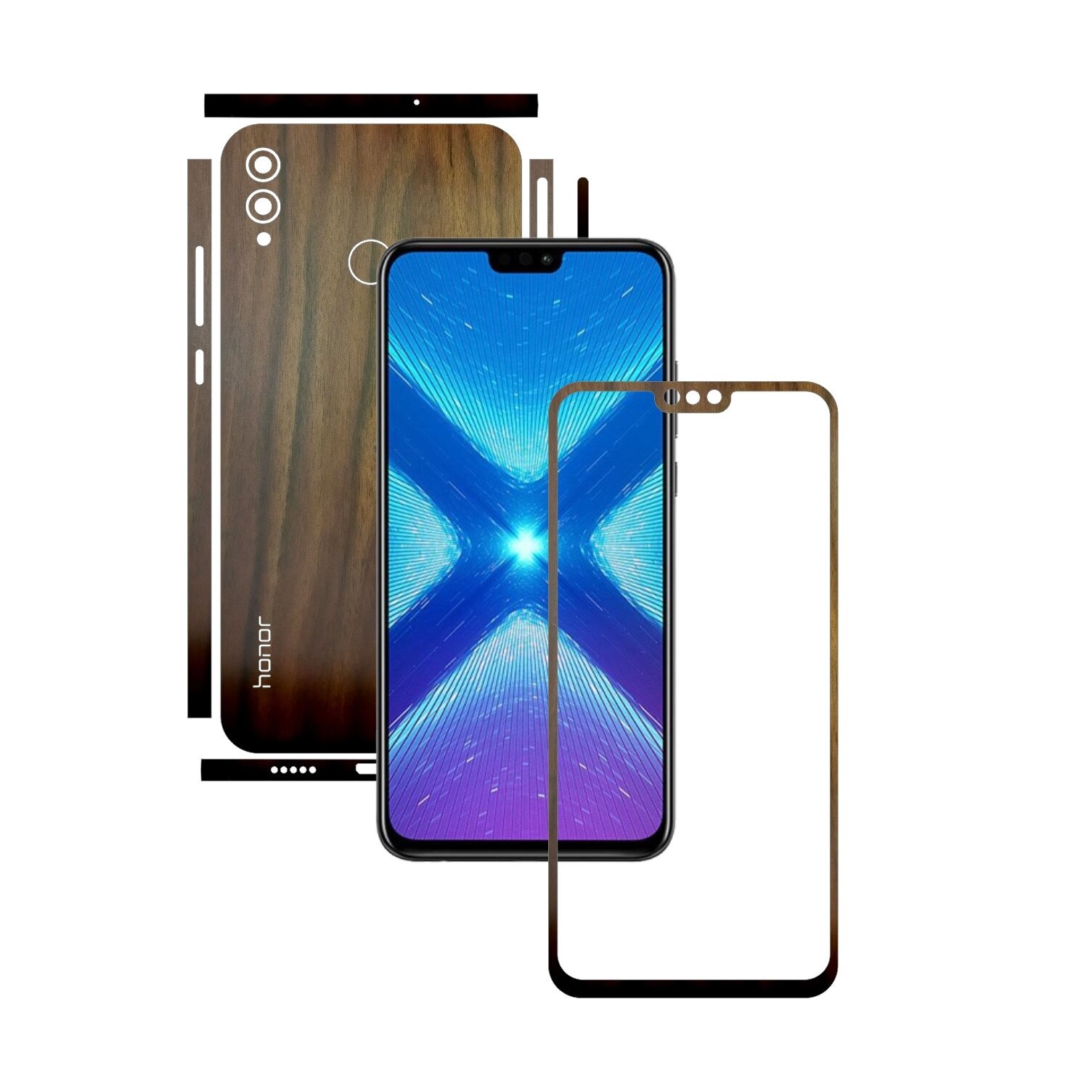 Folie Protectie Carbon Skinz pentru Huawei Honor View 10 Lite - Lemn Nuc Split Cut, Skin Adeziv Full Body Cover pentru Rama Ecran, Carcasa Spate si Laterale