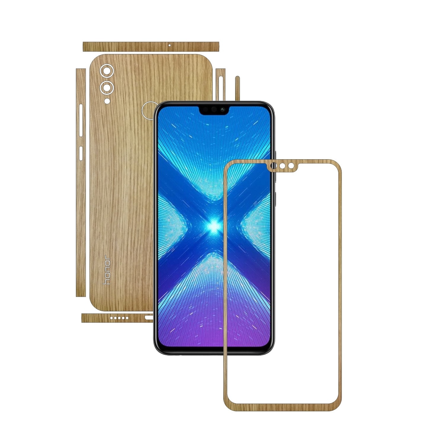 Folie Protectie Carbon Skinz pentru Huawei Honor 8X - Lemn Stejar Split Cut, Skin Adeziv Full Body Cover pentru Rama Ecran, Carcasa Spate si Laterale