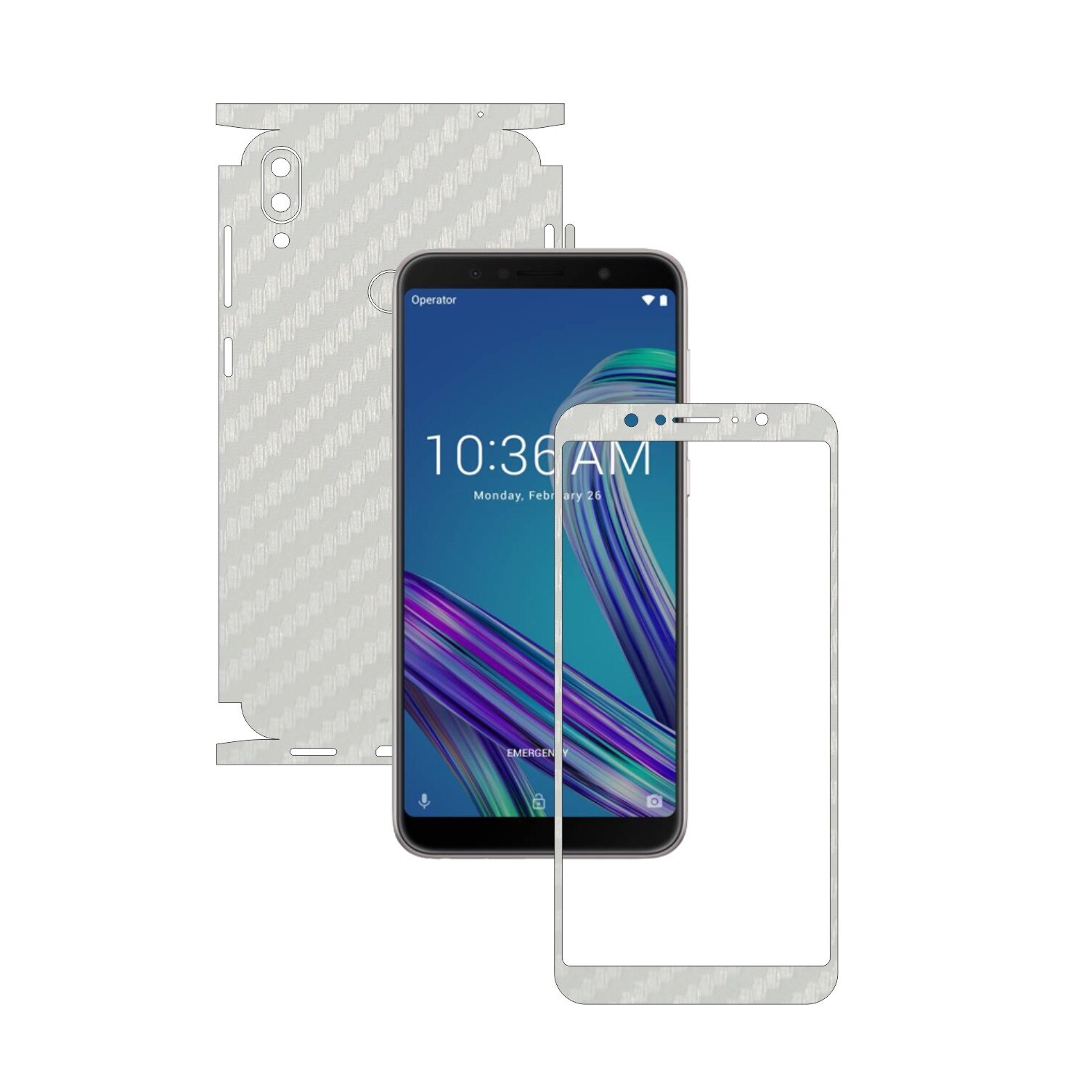 Folie Protectie Carbon Skinz pentru Asus Zenfone Max Pro (M1) - Carbon Alb 360 Cut, Skin Adeziv Full Body Cover pentru Rama Ecran, Carcasa Spate si Laterale