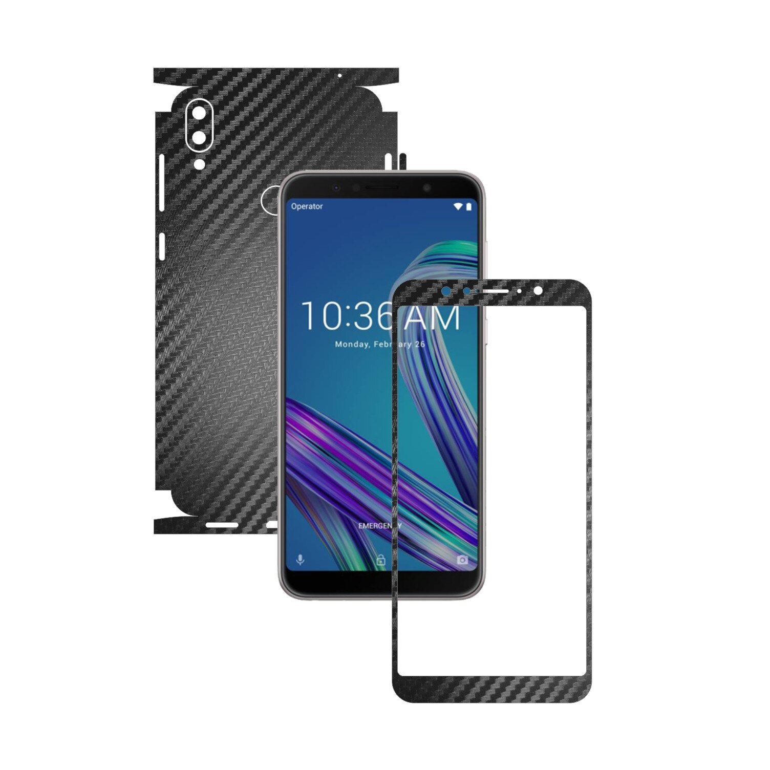 Folie Protectie Carbon Skinz pentru Asus Zenfone Max Pro (M1) - Carbon Negru 360 Cut, Skin Adeziv Full Body Cover pentru Rama Ecran, Carcasa Spate si Laterale