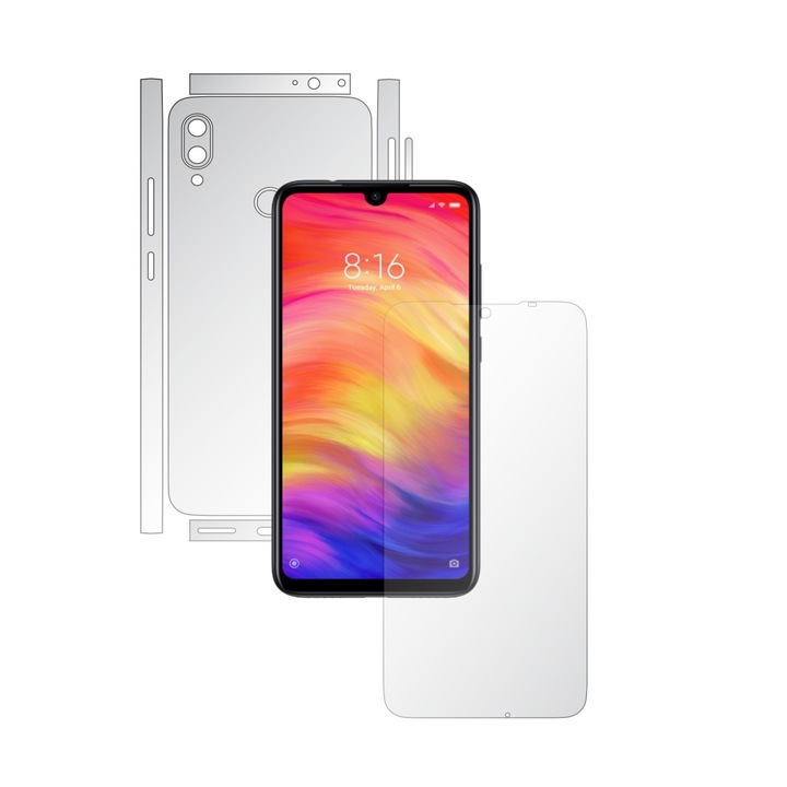 Folie Full Body Invisible Skinz HD pentru Xiaomi Redmi Note 7 (7S) - Folie Protectie Siliconica Ultra-Clear cu taiere Split Cut pentru Ecran, Carcasa Spate si Laterale, Skin Adeziv Transparent, Edge to Edge Cover