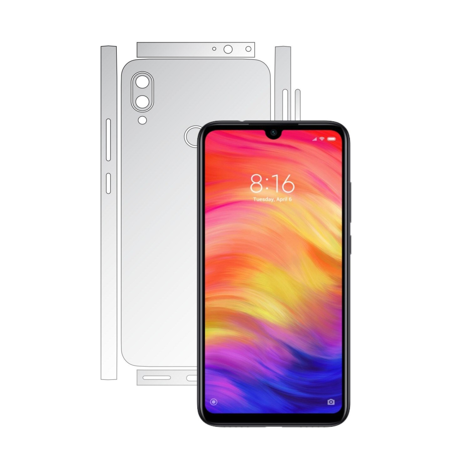 Folie Protectie spate Invisible Skinz HD pentru Xiaomi Redmi Note 7 (7S) - Folie Siliconica Ultra-Clear cu taiere Split Cut pentru Carcasa Spate si Laterale, Skin Adeziv Transparent, Edge to Edge Full Case Cover