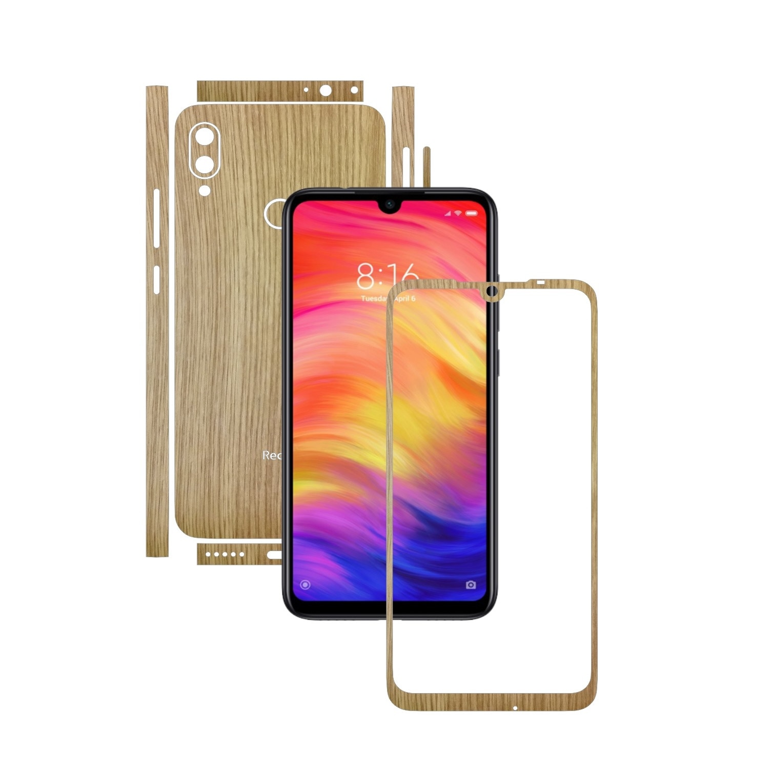 Folie Protectie Carbon Skinz pentru Xiaomi Redmi Note 7 Pro - Lemn Stejar Split Cut, Skin Adeziv Full Body Cover pentru Rama Ecran, Carcasa Spate si Laterale
