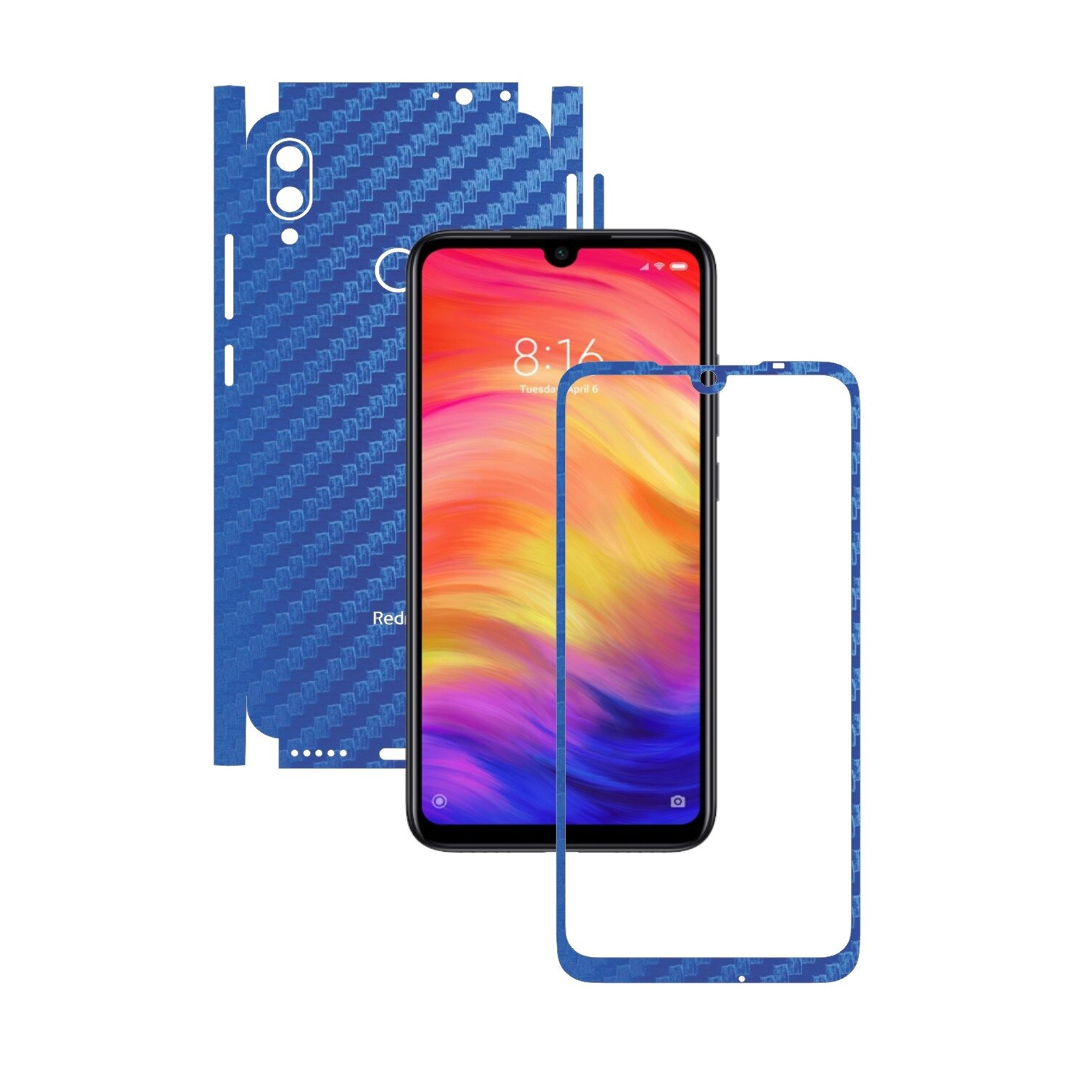 Folie Protectie Carbon Skinz pentru Xiaomi Redmi Note 7 (7S) - Carbon Albastru 360 Cut, Skin Adeziv Full Body Cover pentru Rama Ecran, Carcasa Spate si Laterale