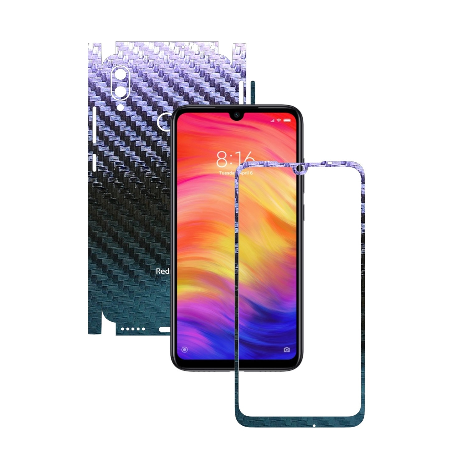 Folie Protectie Carbon Skinz pentru Xiaomi Redmi Note 7 Pro - Carbon Cameleon 360 Cut, Skin Adeziv Full Body Cover pentru Rama Ecran, Carcasa Spate si Laterale