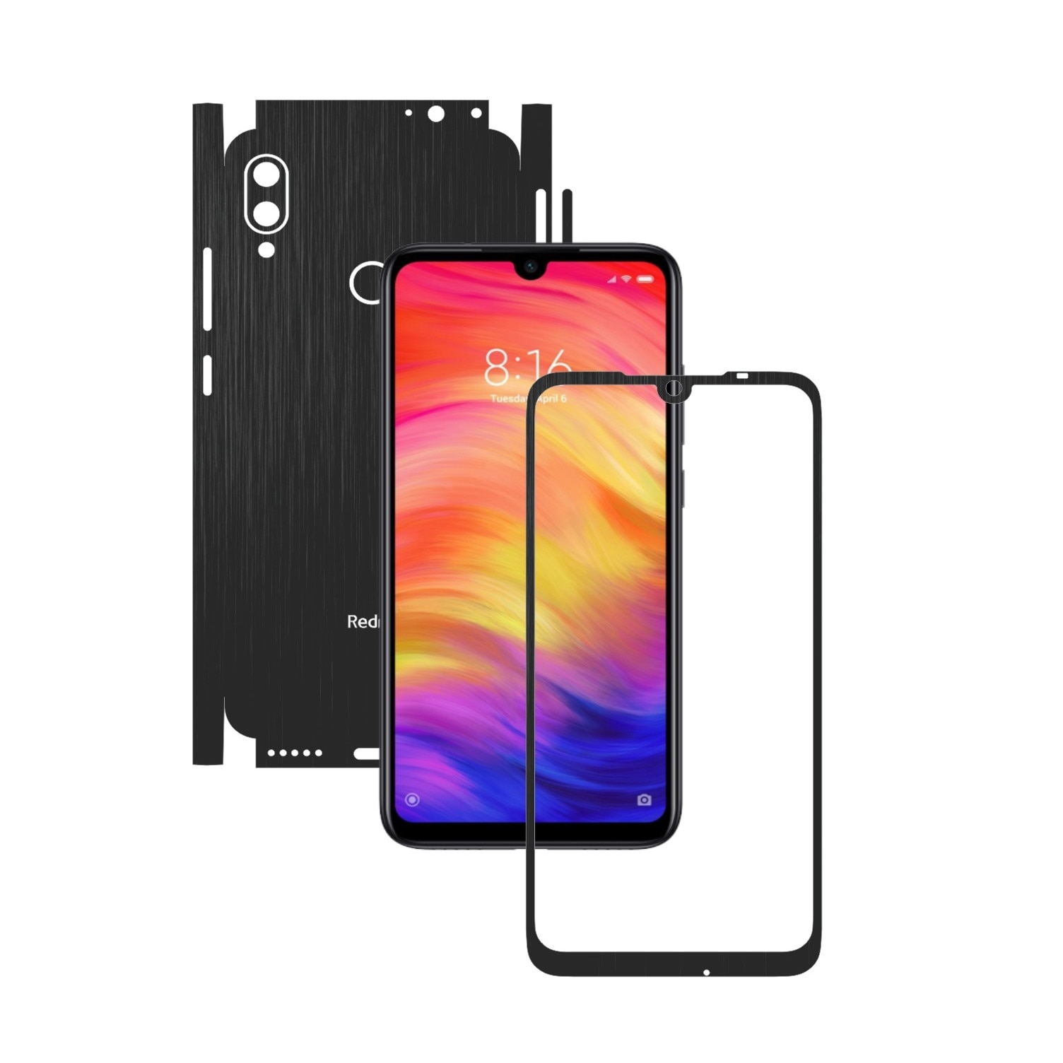 Folie Protectie Carbon Skinz pentru Xiaomi Redmi Note 7 (7S) - Brushed Negru 360 Cut, Skin Adeziv Full Body Cover pentru Rama Ecran, Carcasa Spate si Laterale