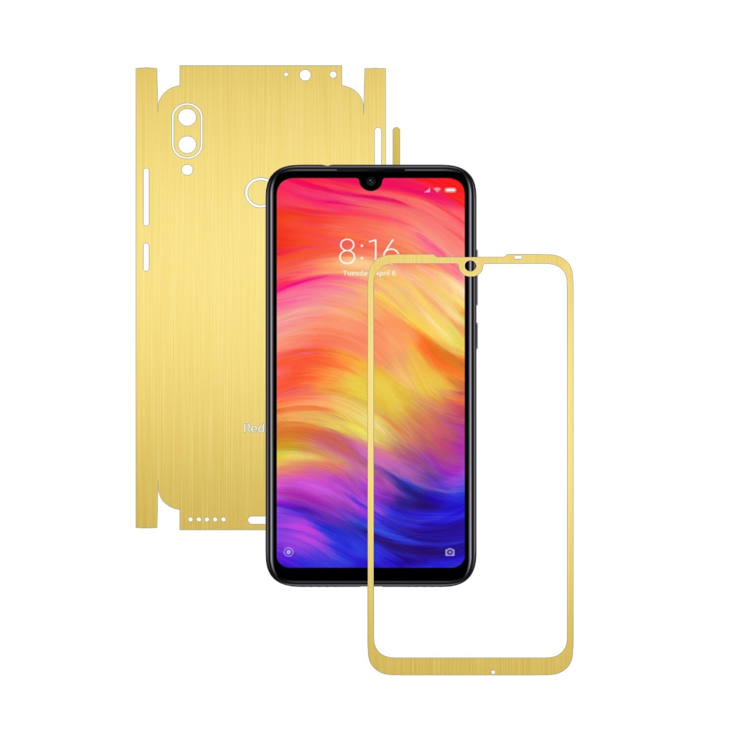 Folie Protectie Carbon Skinz pentru Xiaomi Redmi Note 7 (7S) - Brushed Auriu 360 Cut, Skin Adeziv Full Body Cover pentru Rama Ecran, Carcasa Spate si Laterale