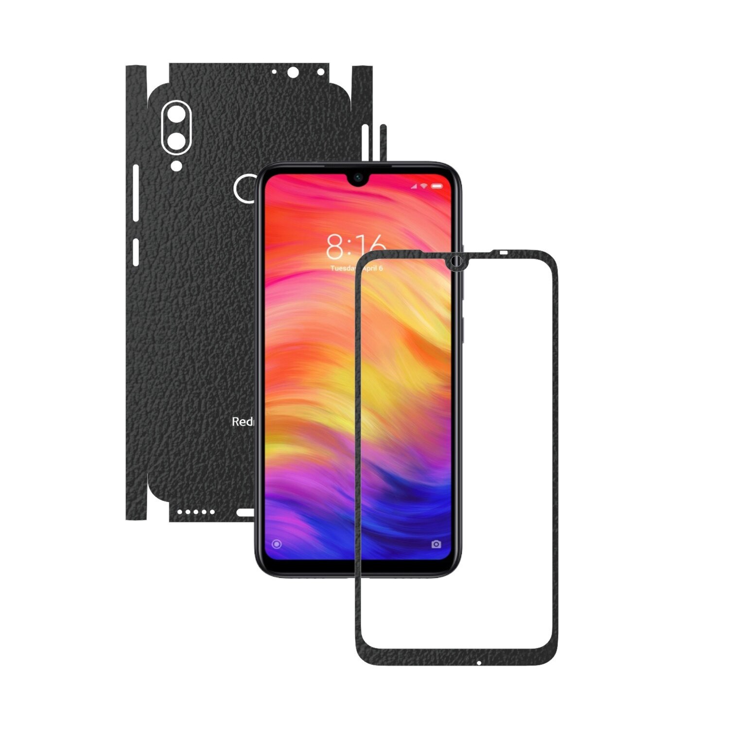 Folie Protectie Carbon Skinz pentru Xiaomi Redmi Note 7 (7S) - Piele Neagra 360 Cut, Skin Adeziv Full Body Cover pentru Rama Ecran, Carcasa Spate si Laterale