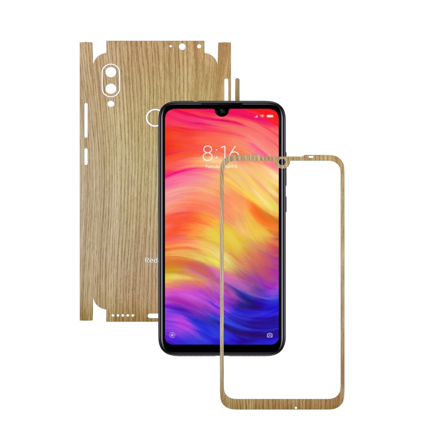 Folie Protectie Carbon Skinz pentru Xiaomi Redmi Note 7 Pro - Lemn Stejar 360 Cut, Skin Adeziv Full Body Cover pentru Rama Ecran, Carcasa Spate si Laterale