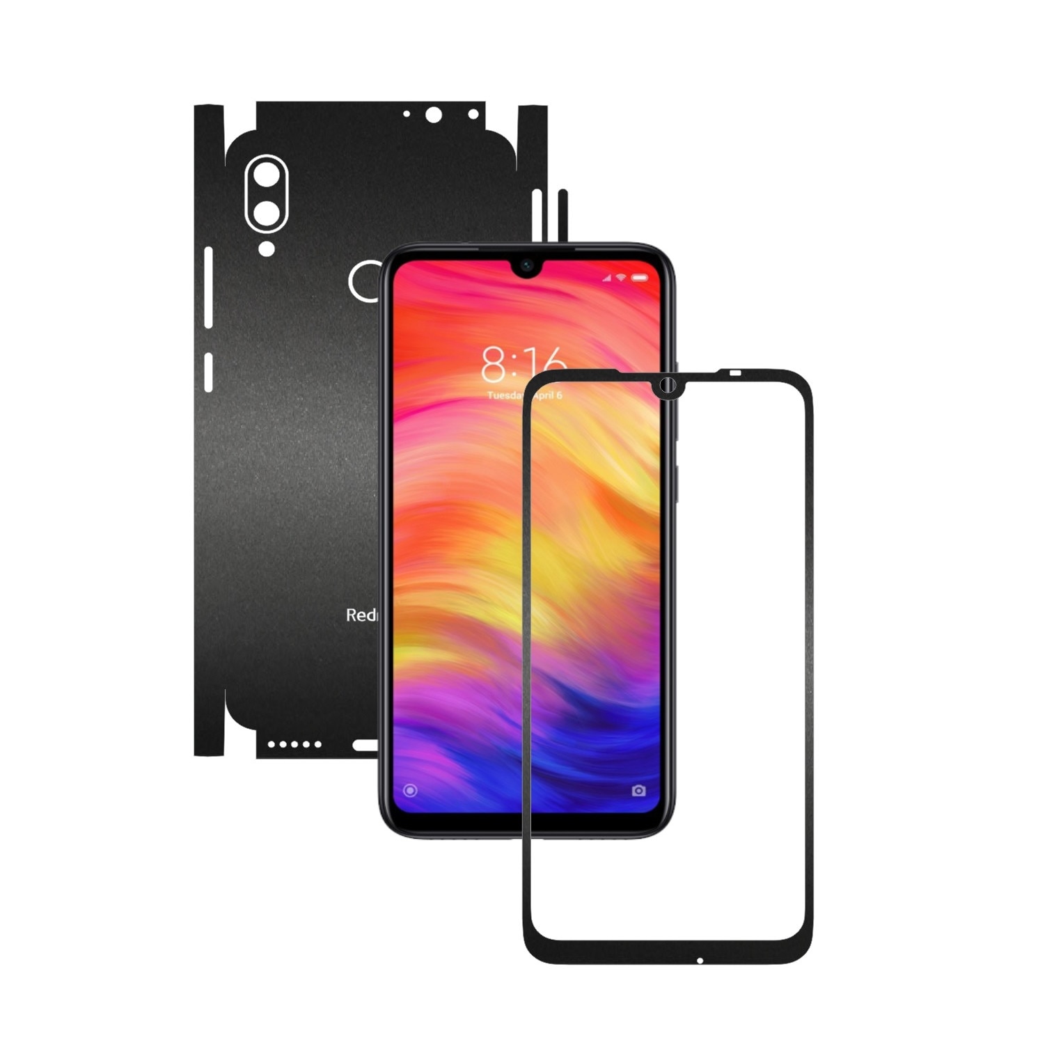 Folie Protectie Carbon Skinz pentru Xiaomi Redmi Note 7 (7S) - Negru Mat 360 Cut, Skin Adeziv Full Body Cover pentru Rama Ecran, Carcasa Spate si Laterale