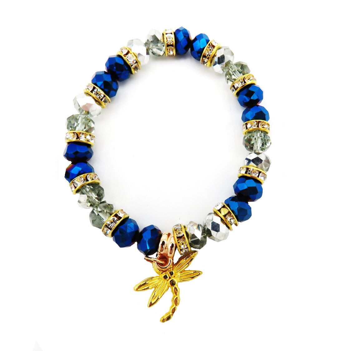 Bratara cu margele albastre si fluture.17 cm