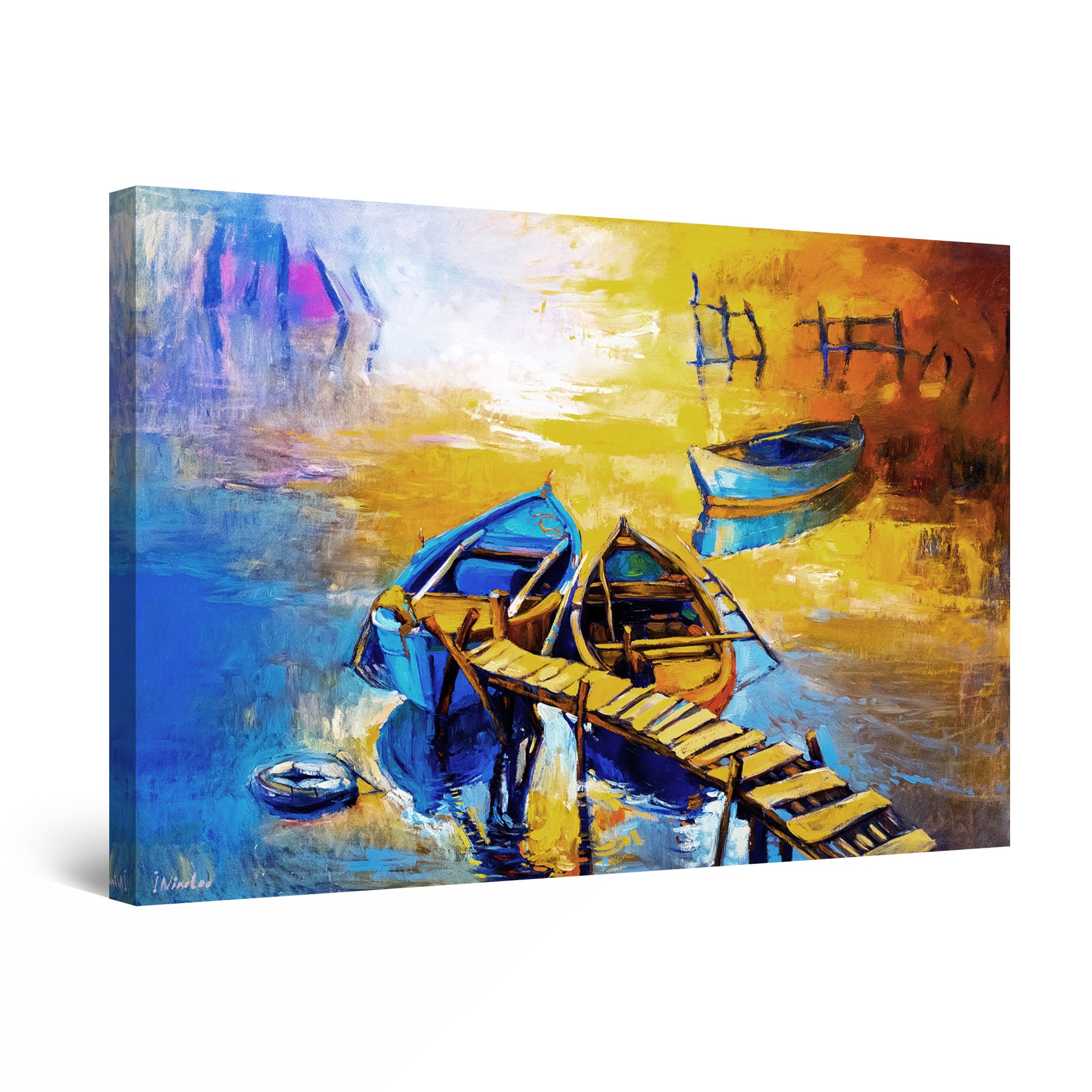 Tablou DualView Startonight Barci legate de ponton, luminos in intuneric, 30 cm x 20 cm