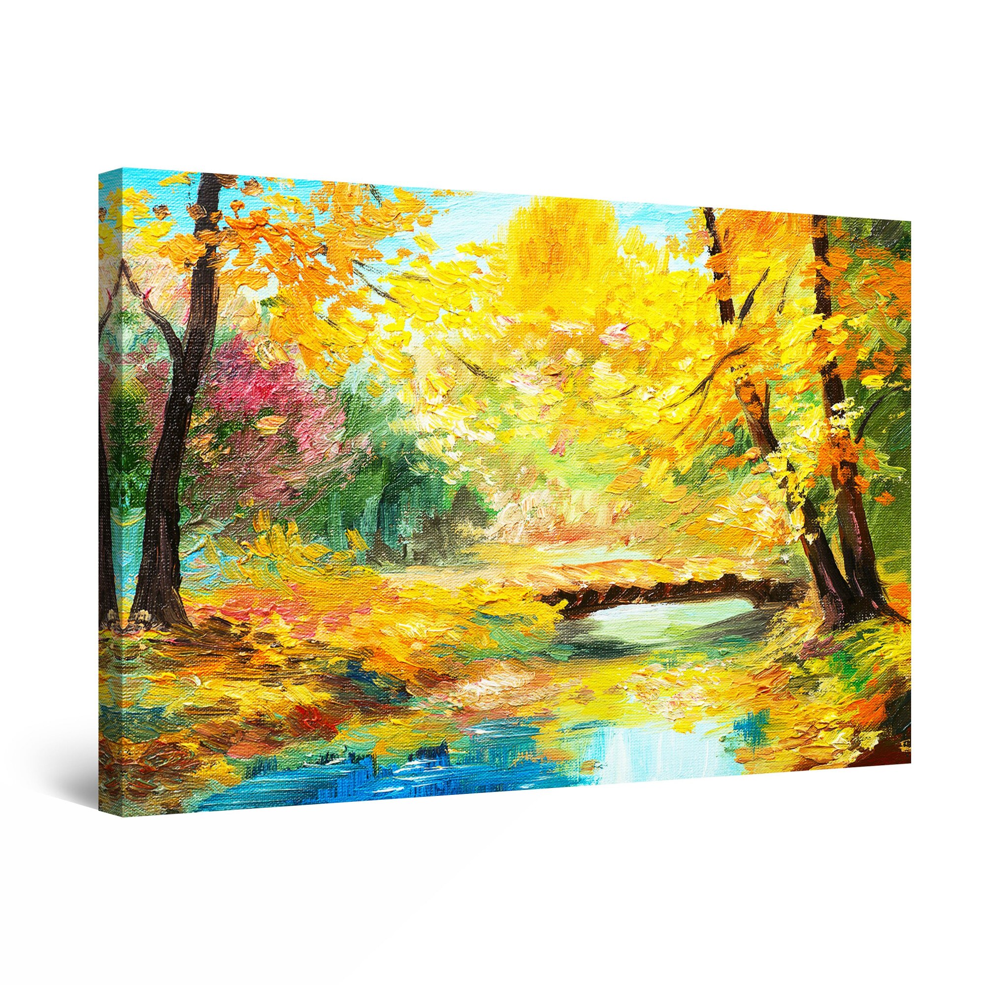 Tablou DualView Startonight Lac cu frunze galbene, luminos in intuneric, 30 cm x 20 cm