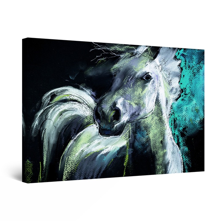 Tablou DualView Startonight Cal alb stilizat, luminos in intuneric, 90 cm x 60 cm