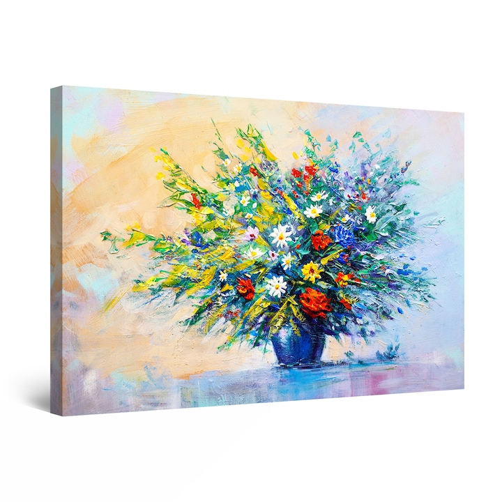 Tablou DualView Startonight Vaza cu flori multicolore, luminos in intuneric, 80 cm x 120 cm