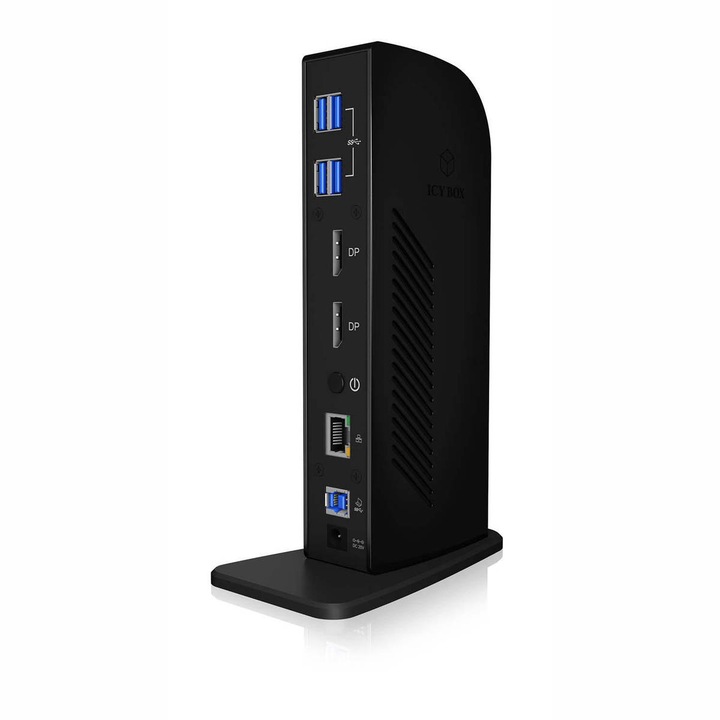 Докинг станция RaidSonic IcyBox, 2 x DisplayPort (1/2 монитора 4k / 5k), USB 3.0, USB-C, Черен