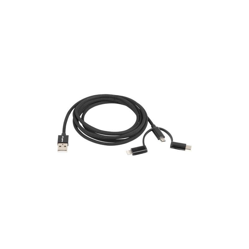 Cablu de conectare , Lanberg , 3w1 USB/A(tata)->MICRO/B(tata)+Lightning(tata)+USB/C(tata) 2.0 , 1.8m , negru