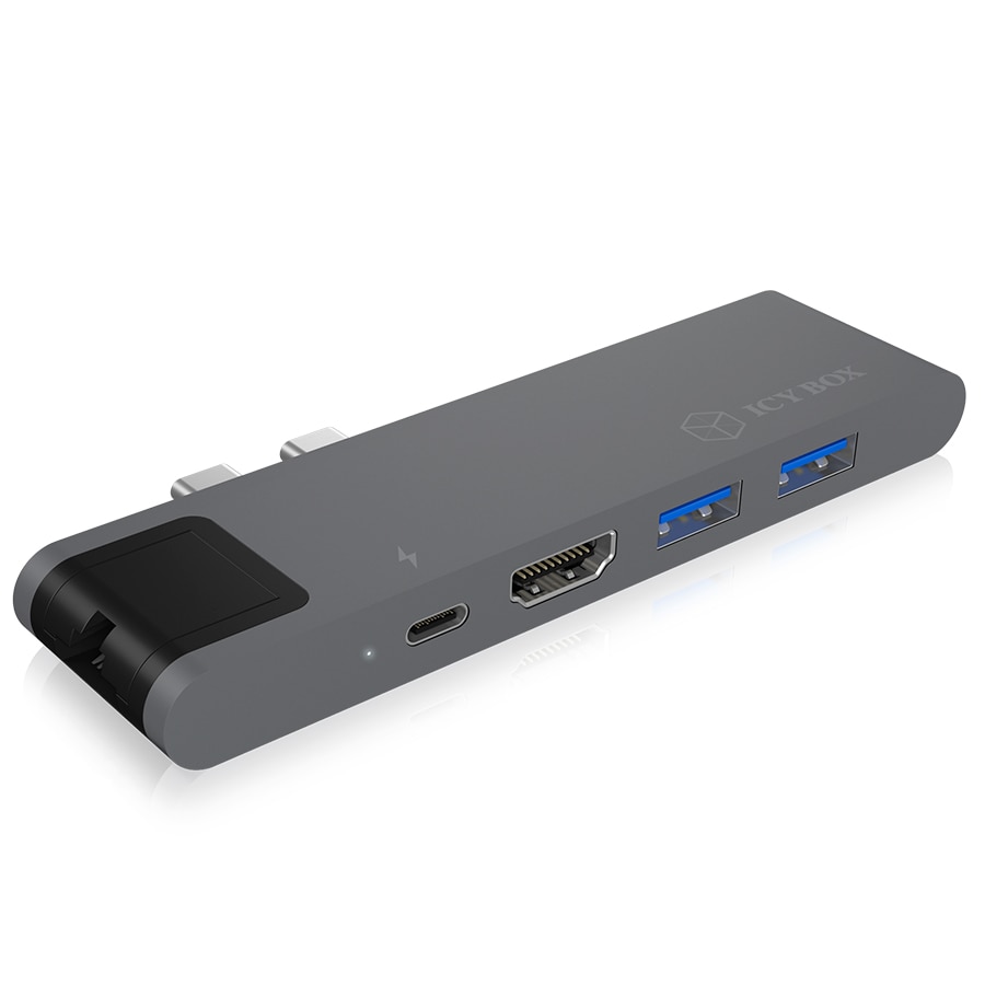 DockingStation pentru notebook USB dual Type-C, Raidsonic, Gri