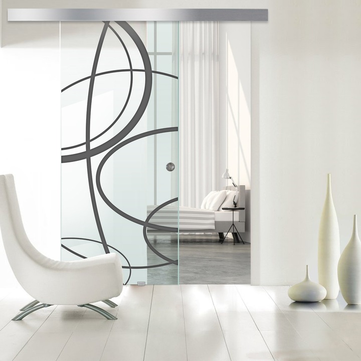 Boss üveg tolóajtó, fekete Cloud modell, 85x215 cm, 8 mm vastag víztiszta üveg