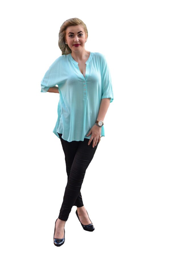 Bluza usoara, cu maneci trei-sferturi si decolteu in V,D&J Exclussive, Turcoaz