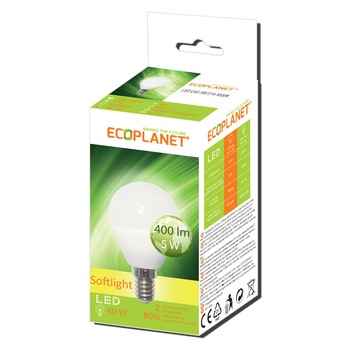 Bec LED Ecoplanet, glob mic G45, 5W (40W), lumina calda 3000K, 220v, E14 Bec LED Ecoplanet, glob mic G45, 5W (40W), lumina calda 3000K, 220v, E14