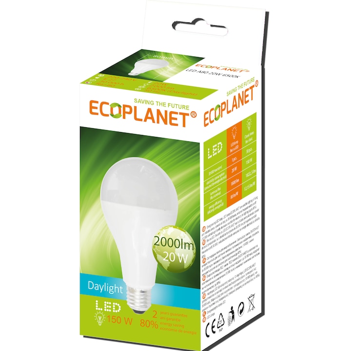 Ecoplanet LED Izzó, A80, 230V, 20W, 6500K