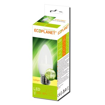 Bec Led, Ecoplanet, C35 230V 5W 3000K E27 Bec Led, Ecoplanet, C35 230V 5W 3000K E27