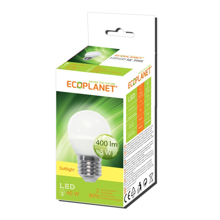 LED крушка Ecoplanet, ECO-0014, G45, 230V, 5W, 3000K, E27