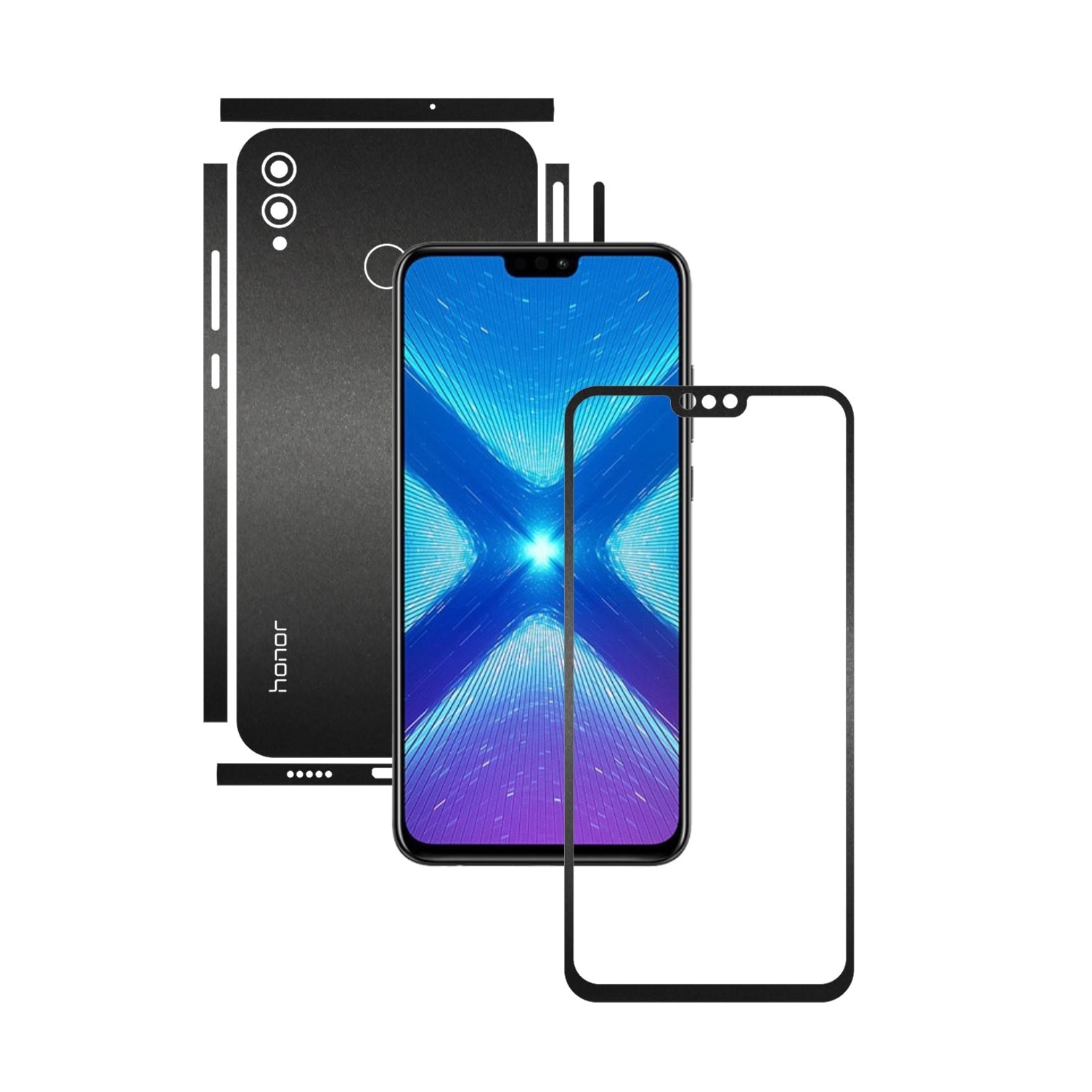 Folie Protectie Carbon Skinz pentru Huawei Honor View 10 Lite - Negru Mat Split Cut, Skin Adeziv Full Body Cover pentru Rama Ecran, Carcasa Spate si Laterale