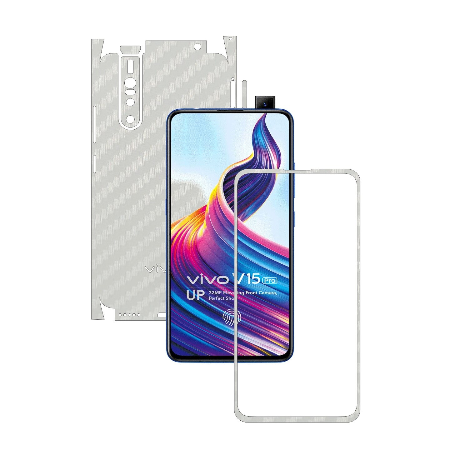 Folie Protectie Carbon Skinz pentru Vivo V15 Pro - Carbon Alb 360 Cut, Skin Adeziv Full Body Cover pentru Rama Ecran, Carcasa Spate si Laterale
