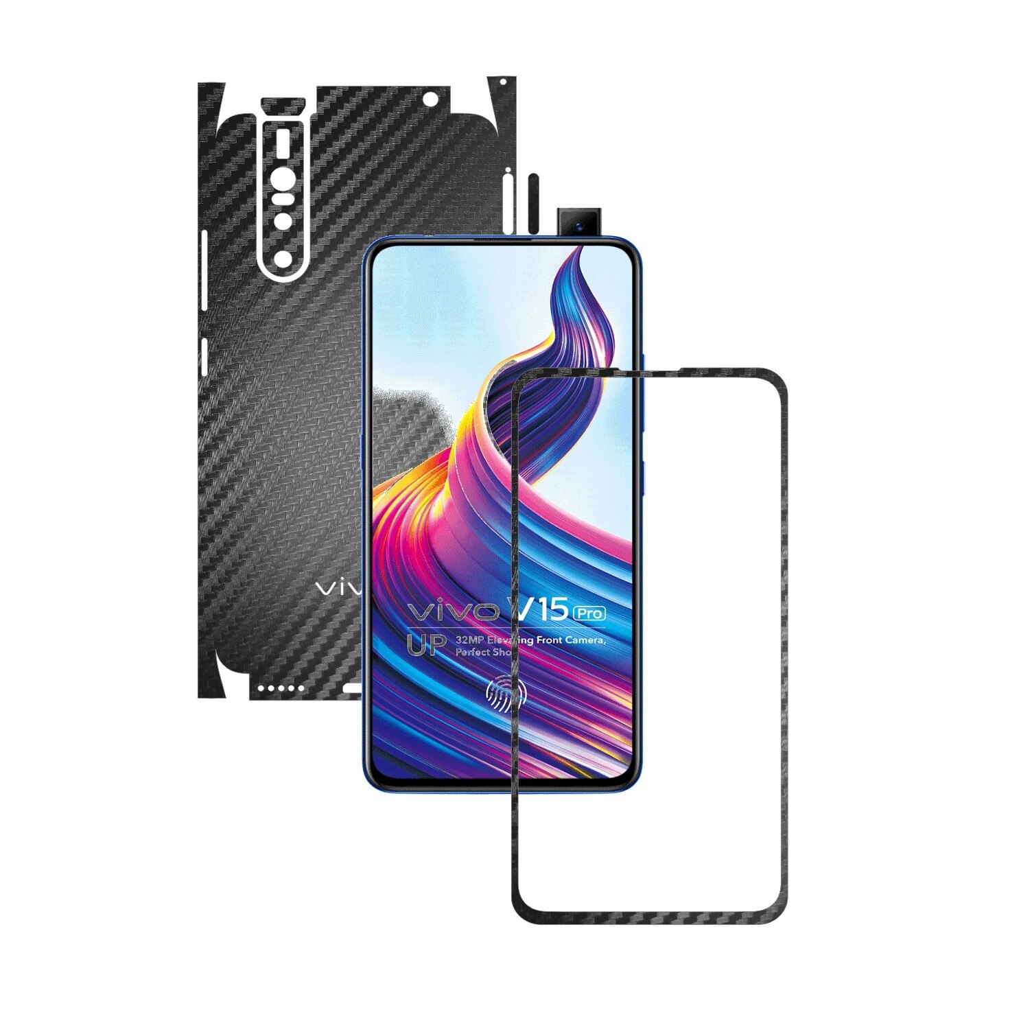 Folie Protectie Carbon Skinz pentru Vivo V15 Pro - Carbon Negru 360 Cut, Skin Adeziv Full Body Cover pentru Rama Ecran, Carcasa Spate si Laterale