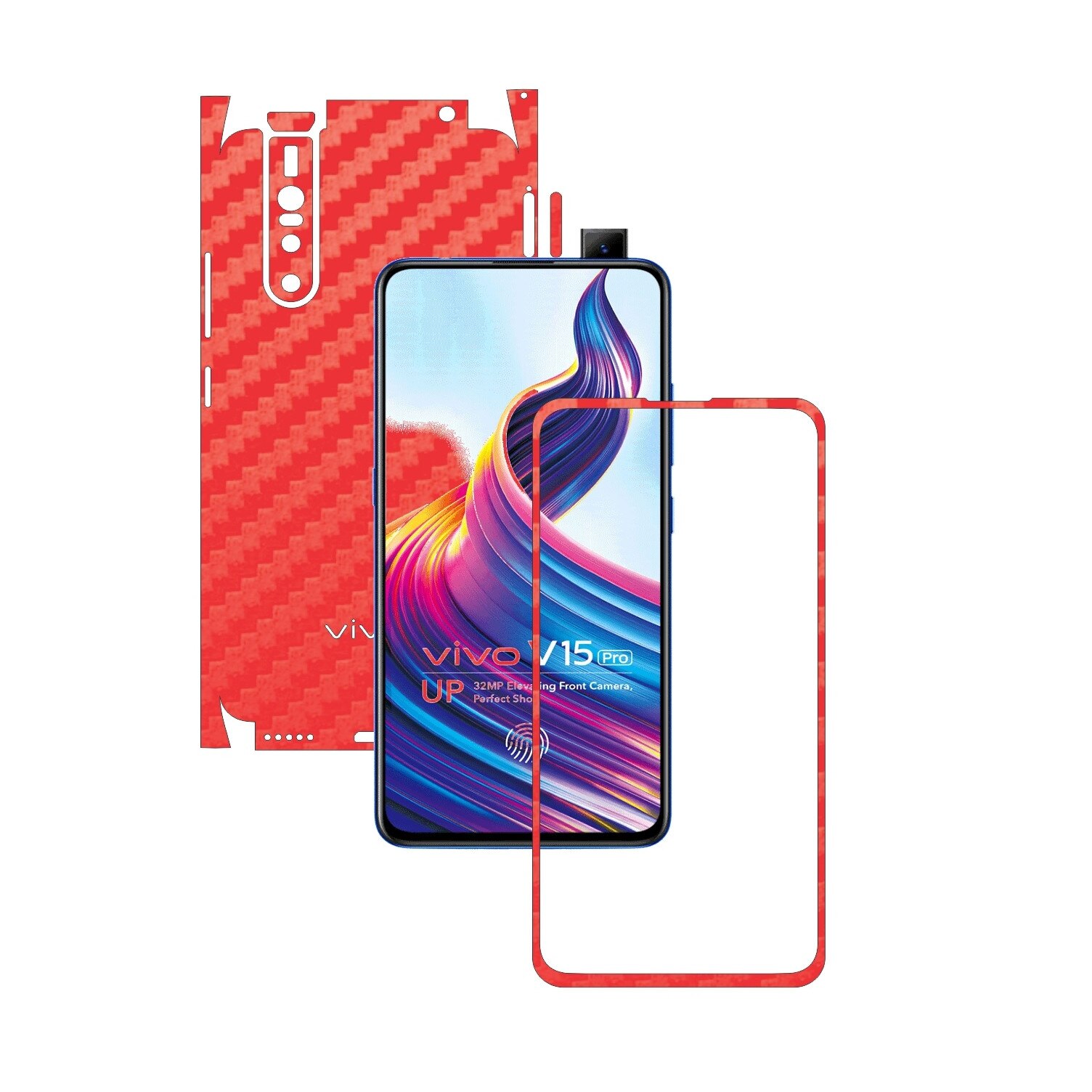 Folie Protectie Carbon Skinz pentru Vivo V15 Pro - Carbon Rosu 360 Cut, Skin Adeziv Full Body Cover pentru Rama Ecran, Carcasa Spate si Laterale