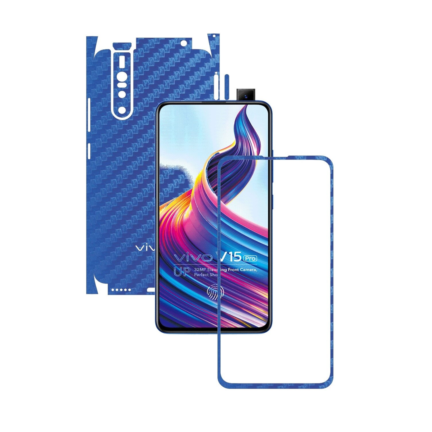 Folie Protectie Carbon Skinz pentru Vivo V15 Pro - Carbon Albastru 360 Cut, Skin Adeziv Full Body Cover pentru Rama Ecran, Carcasa Spate si Laterale