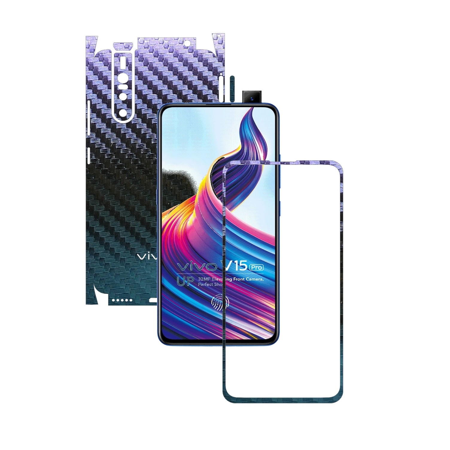 Folie Protectie Carbon Skinz pentru Vivo V15 Pro - Carbon Cameleon 360 Cut, Skin Adeziv Full Body Cover pentru Rama Ecran, Carcasa Spate si Laterale