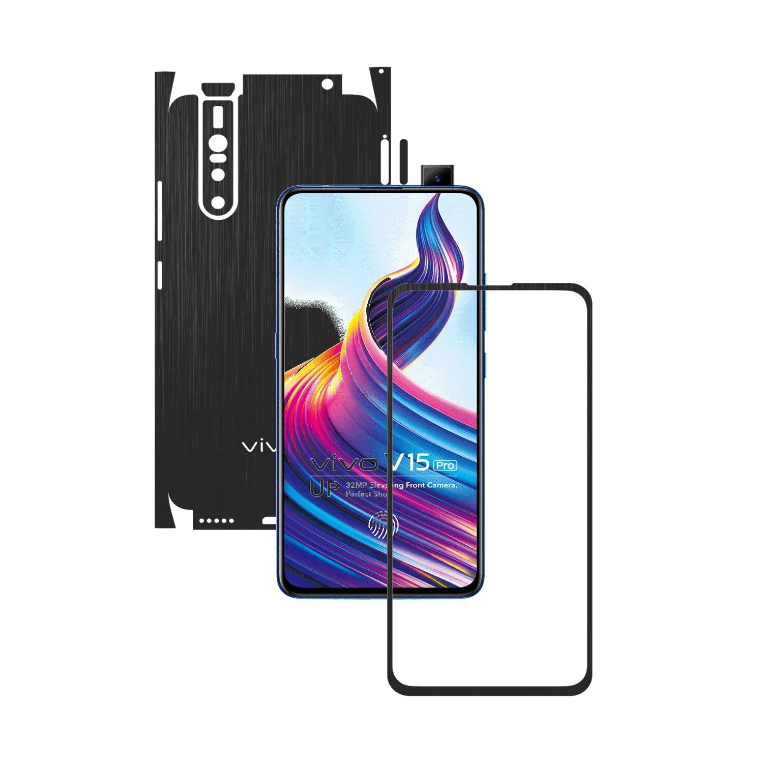 Folie Protectie Carbon Skinz pentru Vivo V15 Pro - Brushed Negru 360 Cut, Skin Adeziv Full Body Cover pentru Rama Ecran, Carcasa Spate si Laterale