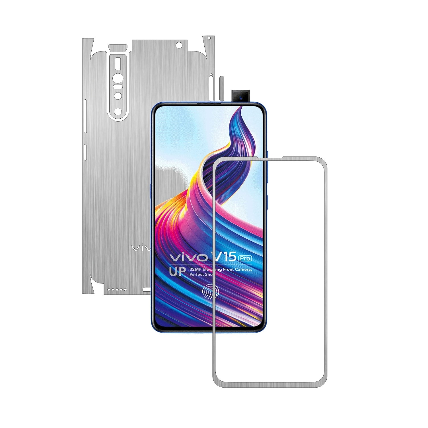 Folie Protectie Carbon Skinz pentru Vivo V15 Pro - Brushed Argintiu 360 Cut, Skin Adeziv Full Body Cover pentru Rama Ecran, Carcasa Spate si Laterale