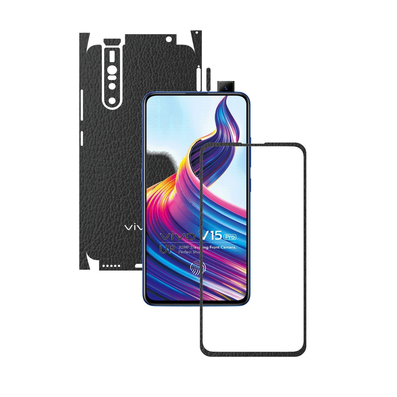 Folie Protectie Carbon Skinz pentru Vivo V15 Pro - Piele Neagra 360 Cut, Skin Adeziv Full Body Cover pentru Rama Ecran, Carcasa Spate si Laterale