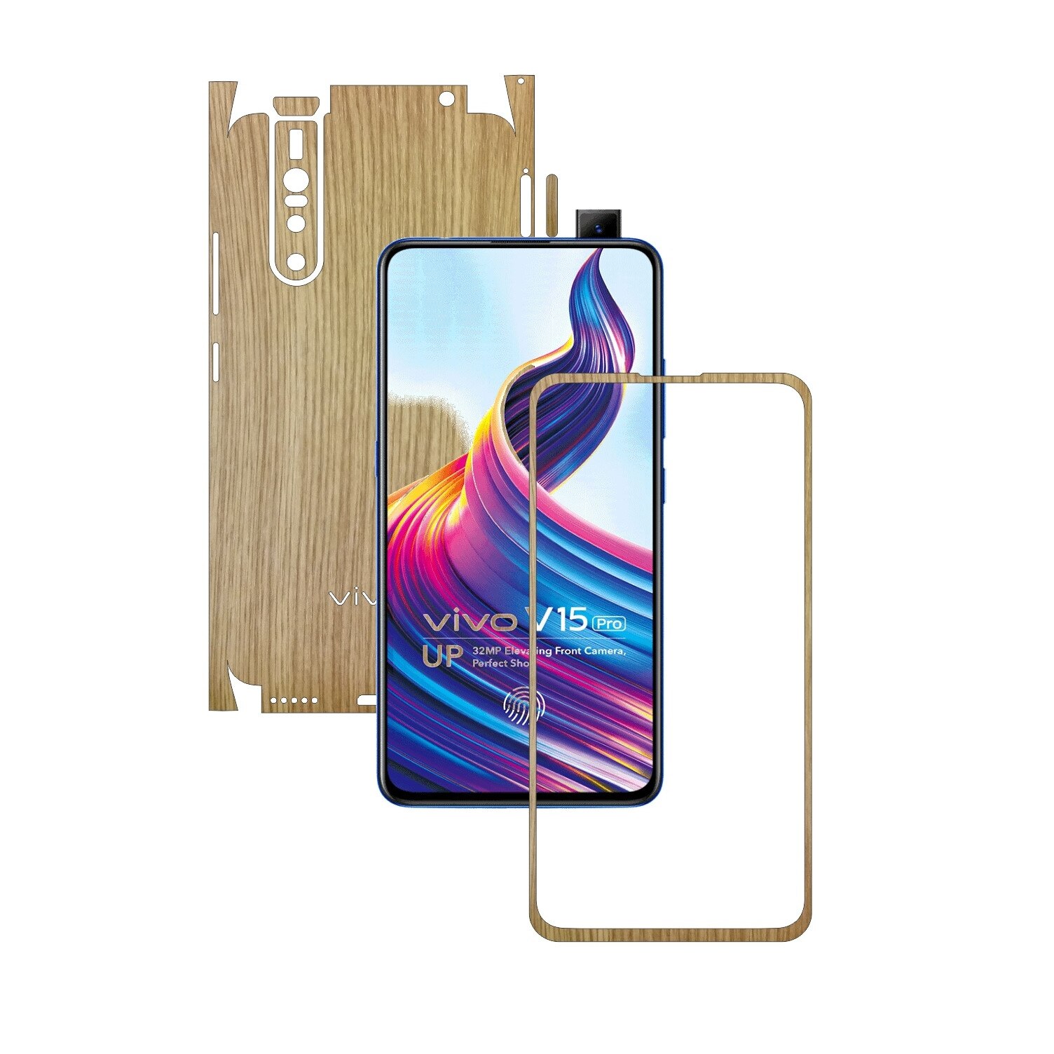 Folie Protectie Carbon Skinz pentru Vivo V15 Pro - Lemn Stejar 360 Cut, Skin Adeziv Full Body Cover pentru Rama Ecran, Carcasa Spate si Laterale