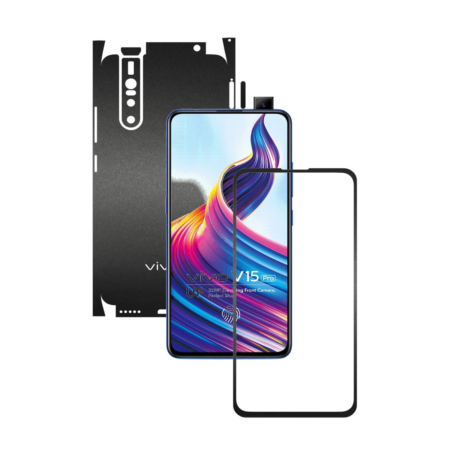 Folie Protectie Carbon Skinz pentru Vivo V15 Pro - Negru Mat 360 Cut, Skin Adeziv Full Body Cover pentru Rama Ecran, Carcasa Spate si Laterale