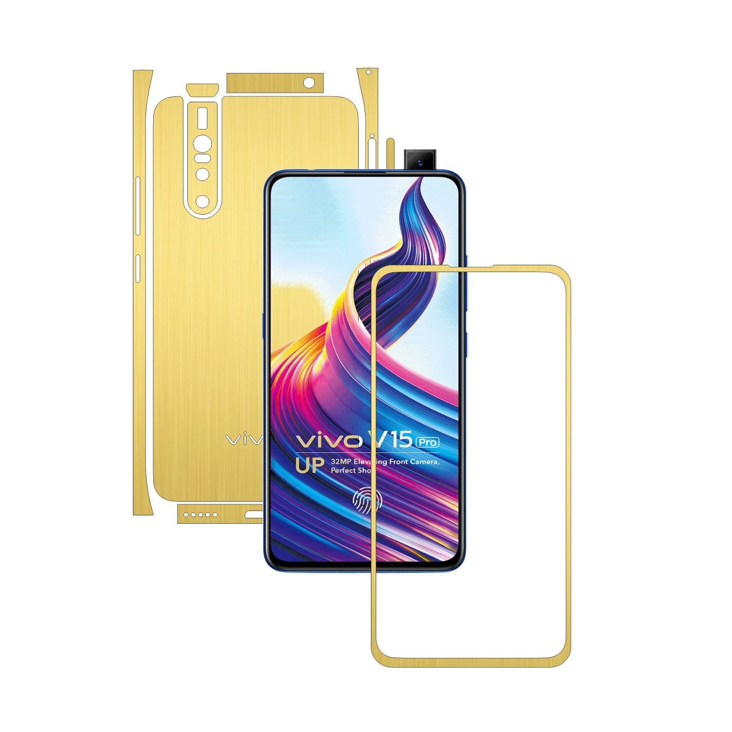 Folie Protectie Carbon Skinz pentru Vivo V15 Pro - Brushed Auriu Split Cut, Skin Adeziv Full Body Cover pentru Rama Ecran, Carcasa Spate si Laterale