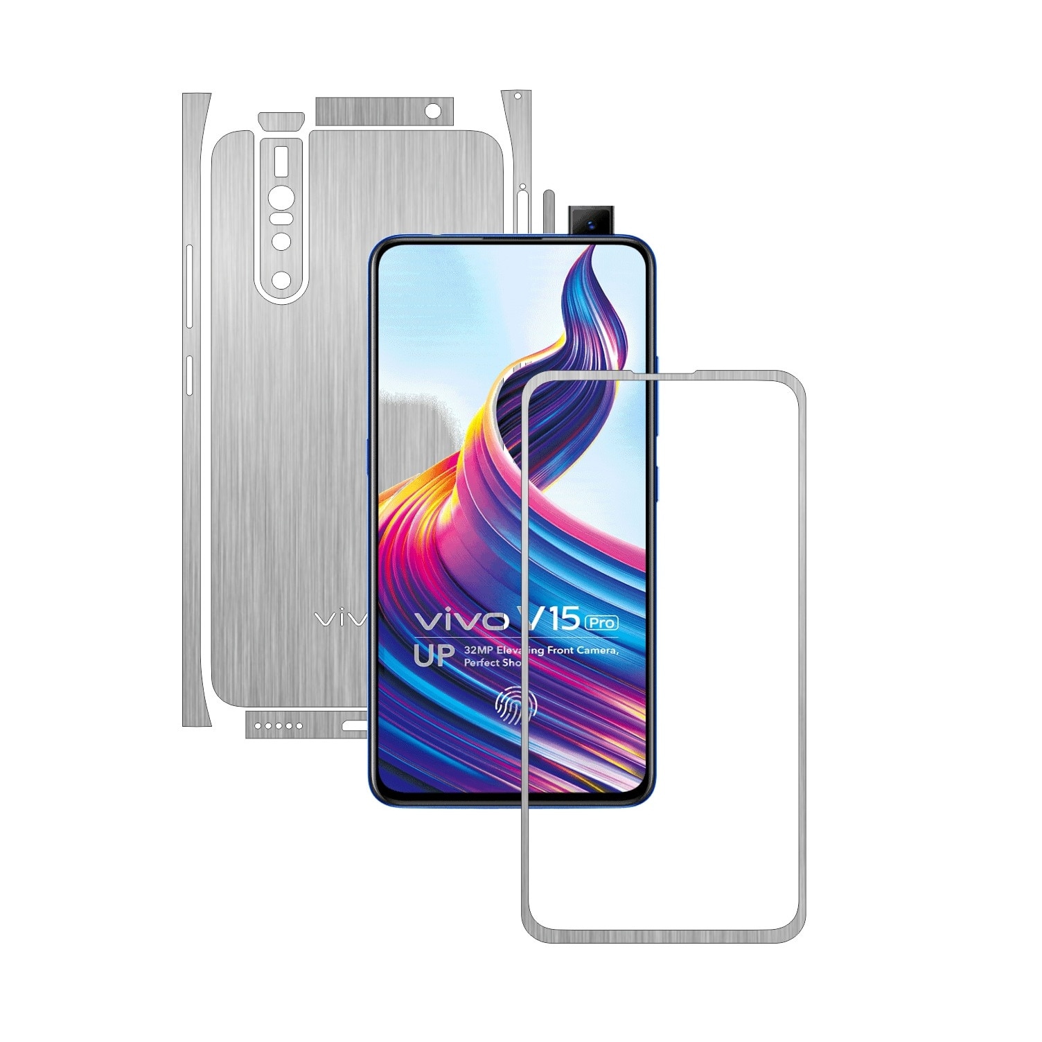 Folie Protectie Carbon Skinz pentru Vivo V15 Pro - Brushed Argintiu Split Cut, Skin Adeziv Full Body Cover pentru Rama Ecran, Carcasa Spate si Laterale