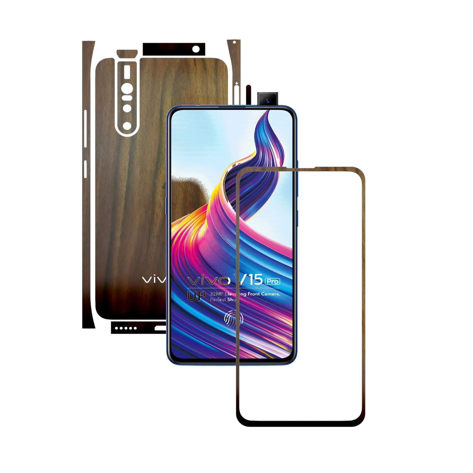 Folie Protectie Carbon Skinz pentru Vivo V15 Pro - Lemn Nuc Split Cut, Skin Adeziv Full Body Cover pentru Rama Ecran, Carcasa Spate si Laterale