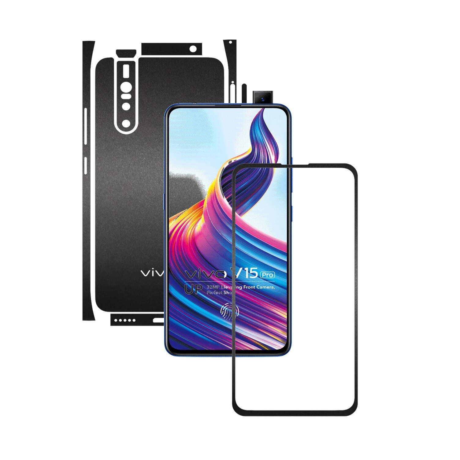 Folie Protectie Carbon Skinz pentru Vivo V15 Pro - Negru Mat Split Cut, Skin Adeziv Full Body Cover pentru Rama Ecran, Carcasa Spate si Laterale