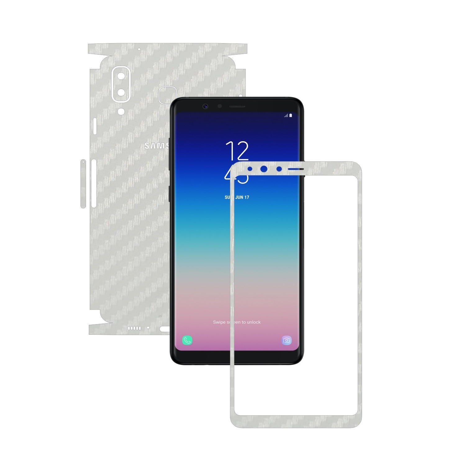Folie Protectie Carbon Skinz pentru Samsung Galaxy A8 Star - Carbon Alb 360 Cut, Skin Adeziv Full Body Cover pentru Rama Ecran, Carcasa Spate si Laterale