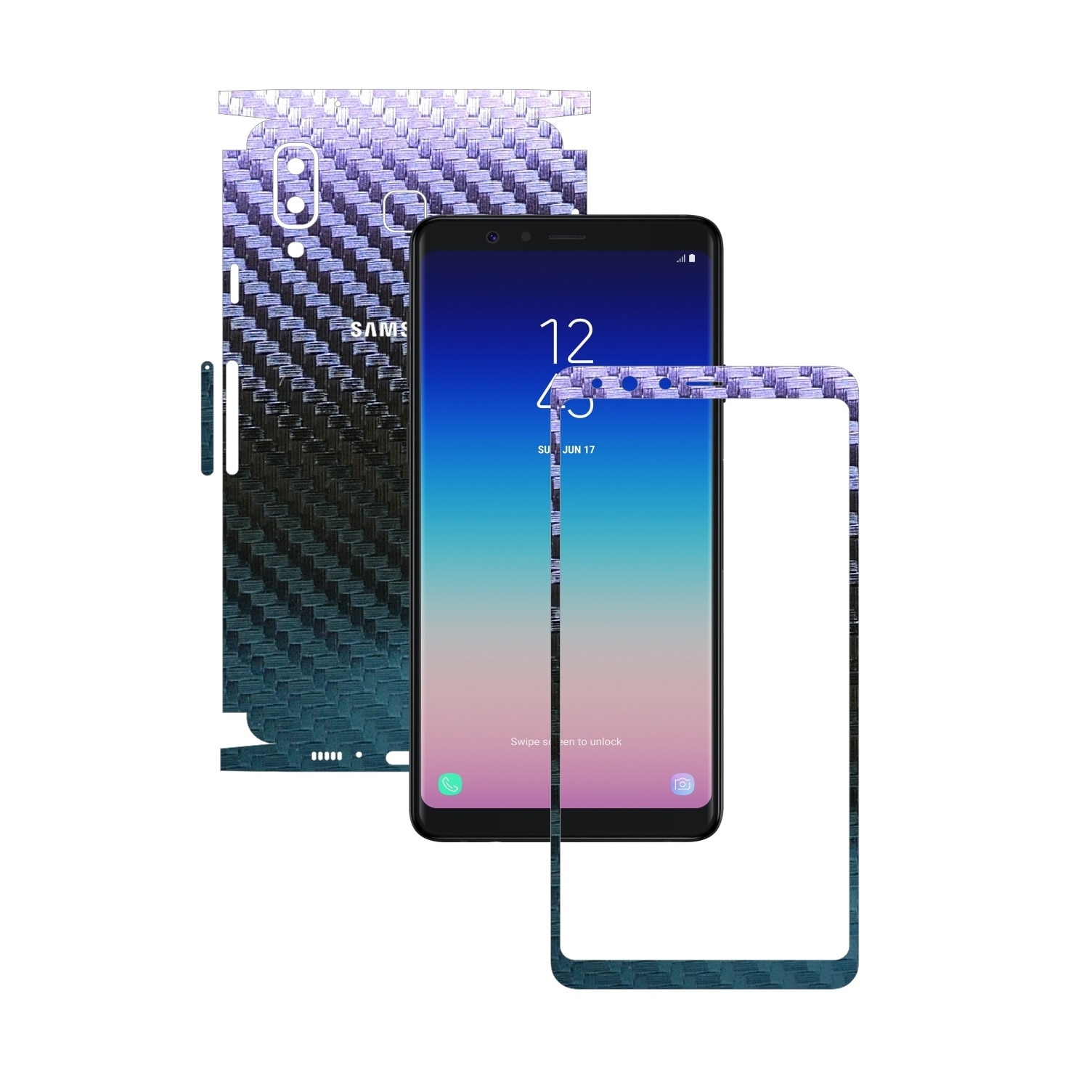 Folie Protectie Carbon Skinz pentru Samsung Galaxy A8 Star - Carbon Cameleon 360 Cut, Skin Adeziv Full Body Cover pentru Rama Ecran, Carcasa Spate si Laterale