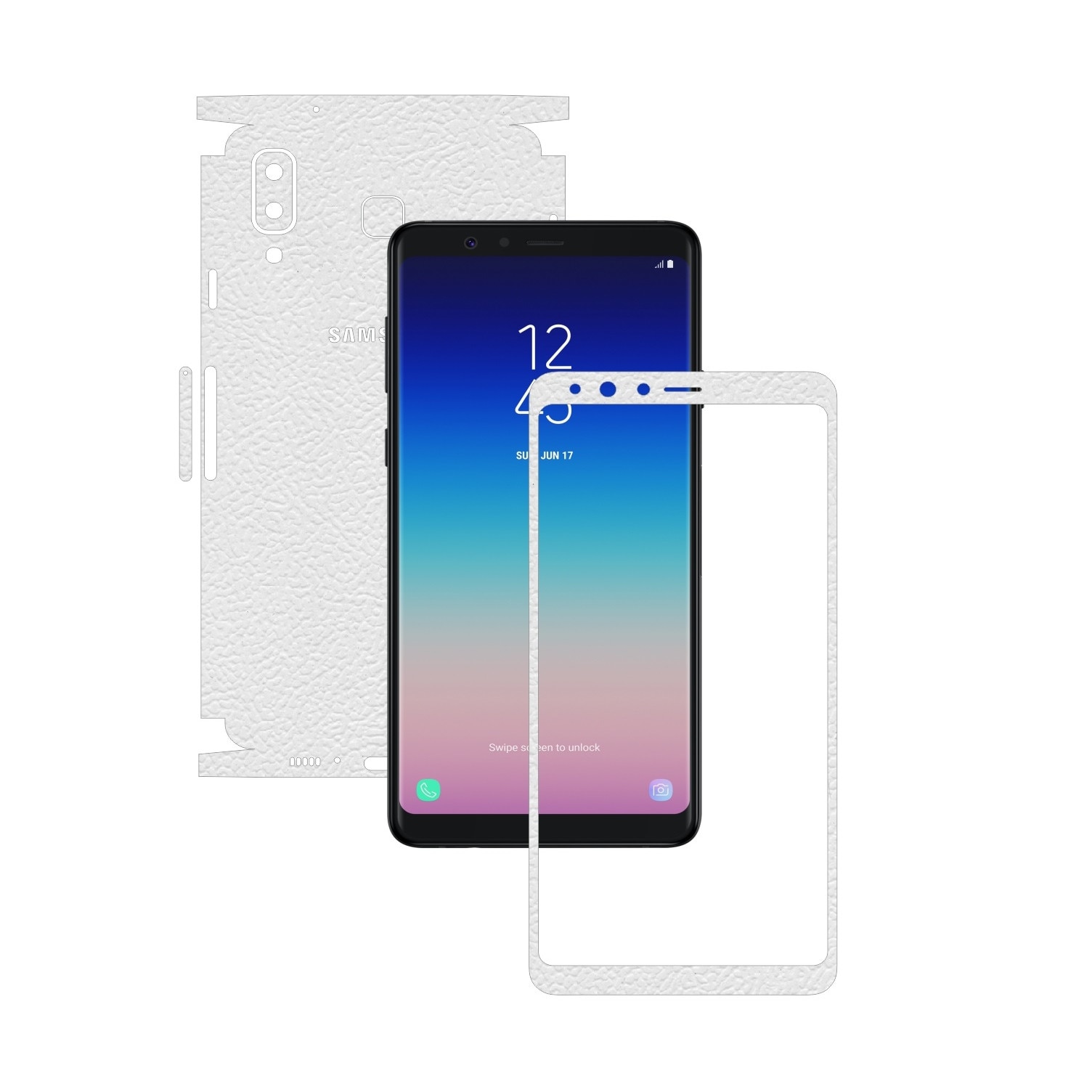 Folie Protectie Carbon Skinz pentru Samsung Galaxy A8 Star - Piele Alba 360 Cut, Skin Adeziv Full Body Cover pentru Rama Ecran, Carcasa Spate si Laterale