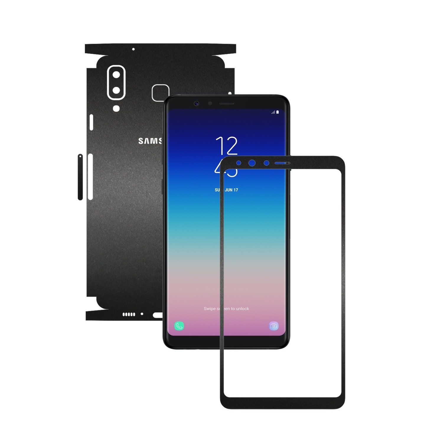 Folie Protectie Carbon Skinz pentru Samsung Galaxy A8 Star - Negru Mat 360 Cut, Skin Adeziv Full Body Cover pentru Rama Ecran, Carcasa Spate si Laterale