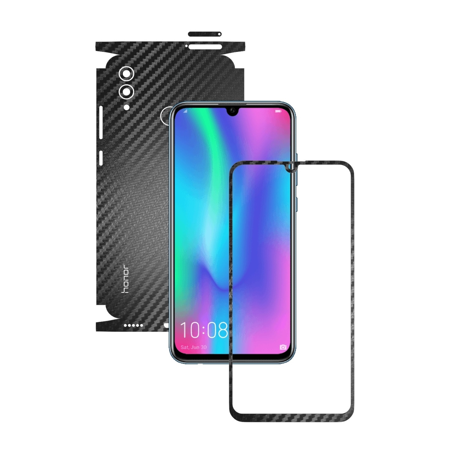 Folie Protectie Carbon Skinz pentru Huawei Honor 10 Lite - Carbon Negru 360 Cut, Skin Adeziv Full Body Cover pentru Rama Ecran, Carcasa Spate si Laterale