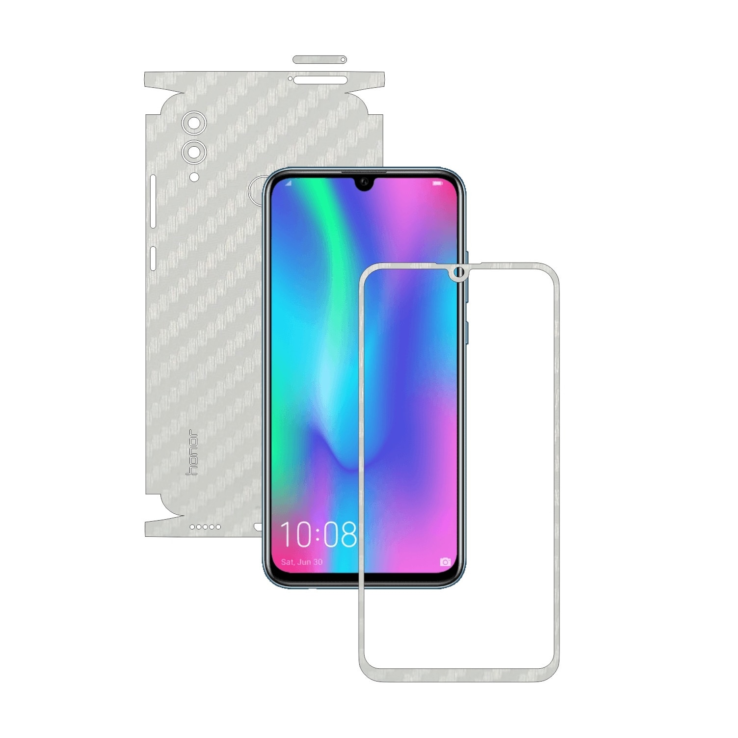 Folie Protectie Carbon Skinz pentru Huawei Honor 10 Lite - Carbon Alb 360 Cut, Skin Adeziv Full Body Cover pentru Rama Ecran, Carcasa Spate si Laterale