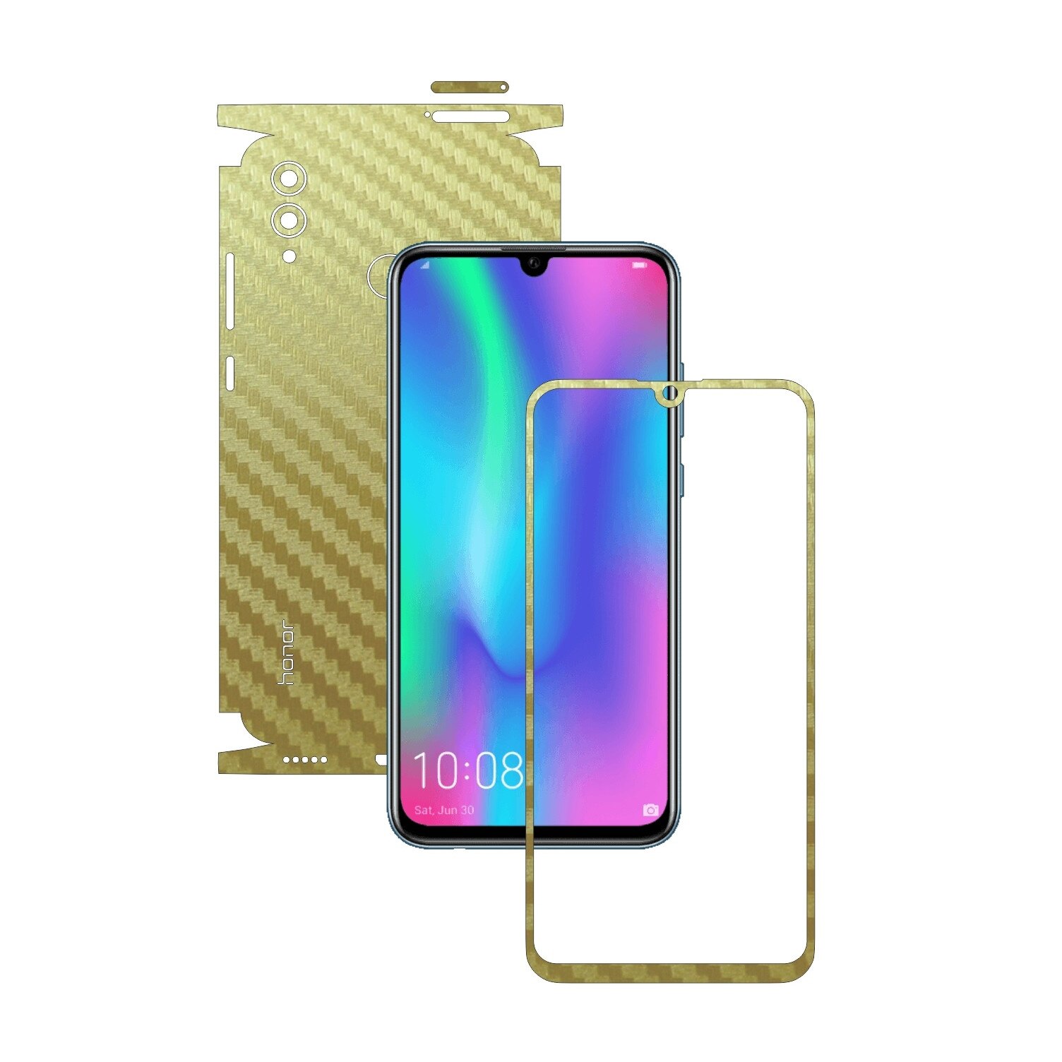 Folie Protectie Carbon Skinz pentru Huawei Honor 10 Lite - Carbon Auriu 360 Cut, Skin Adeziv Full Body Cover pentru Rama Ecran, Carcasa Spate si Laterale